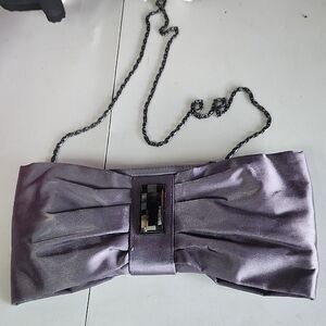 Vera Mont Shimmering Gray Clutch with Chain Accent